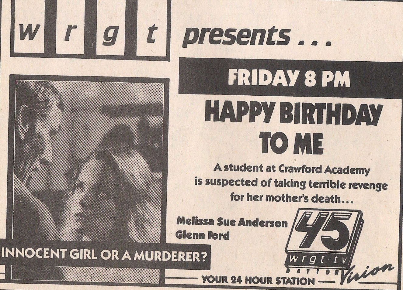 Melissa Sue Anderson in Happy Birthday To Me TV guide